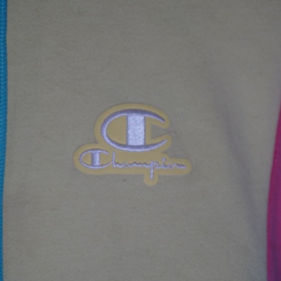 Champion Classic Fleece Pullover Hoodie Small Color Block Pink Yellow Blue - Picture 6 of 9